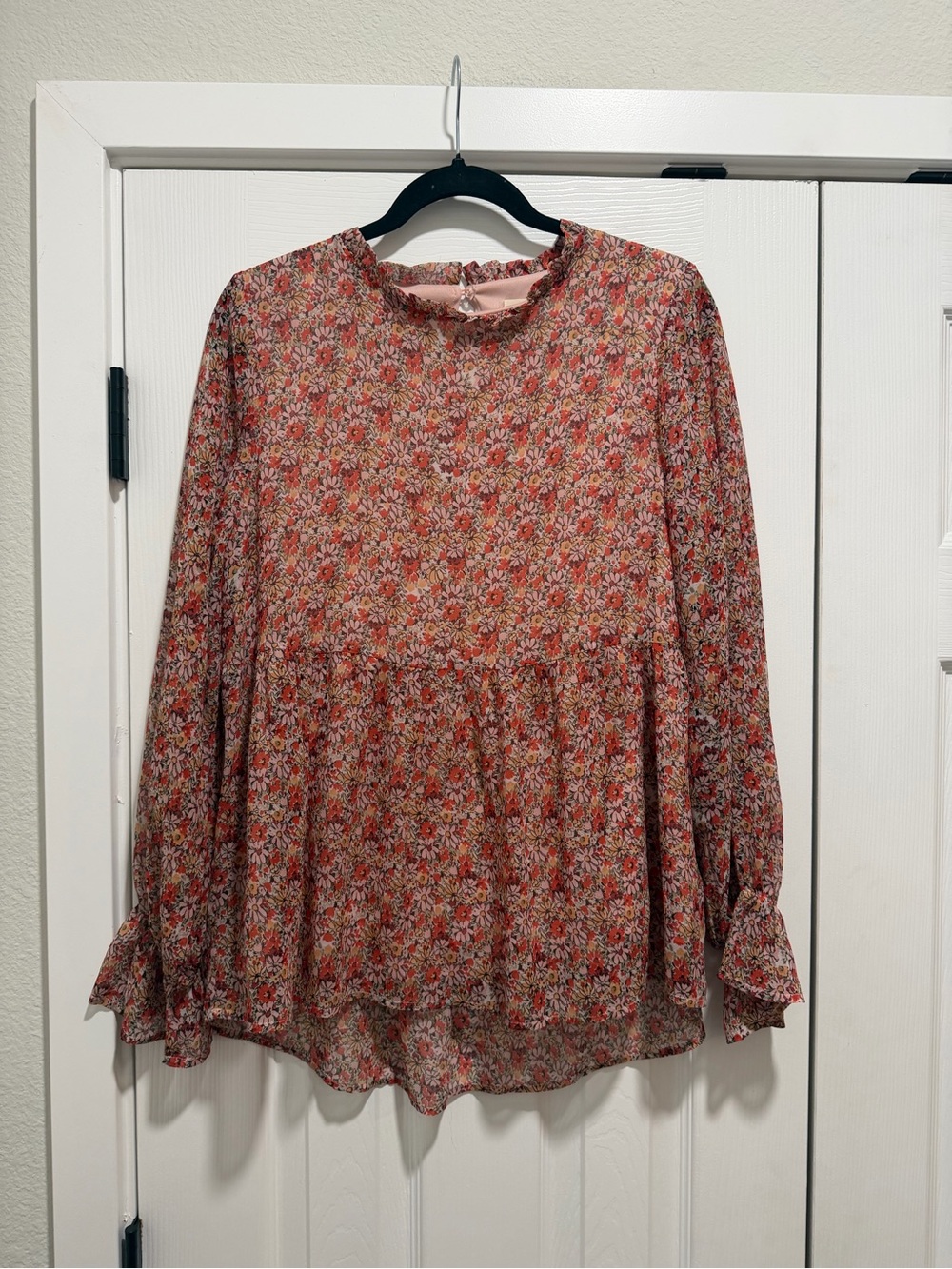 Roolee Floral Ruffle-Neck Peasant Blouse Small